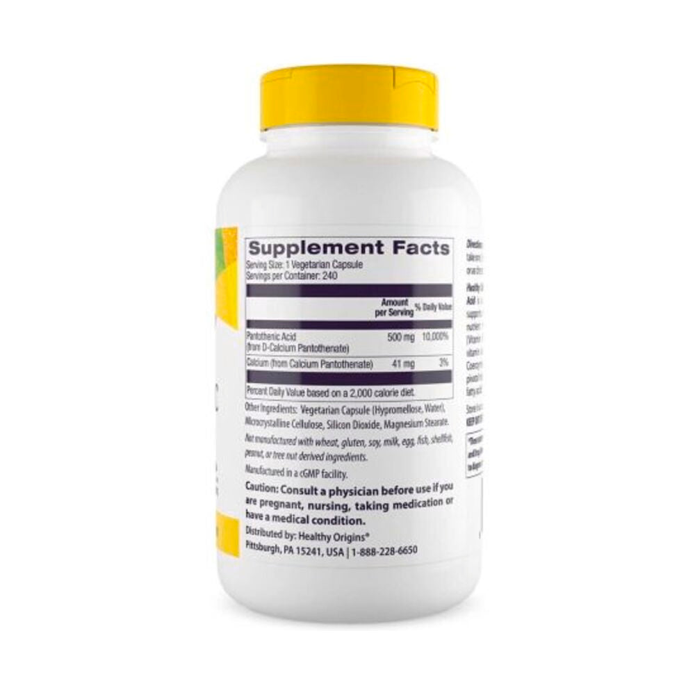 Pantothenic Acid 500mg - 240 Capsules | Healthy Origins