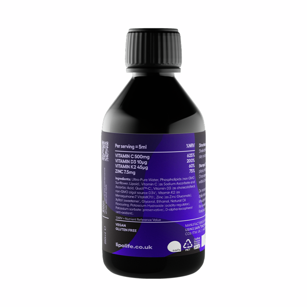 LVC3 Vitamin C, D3, K2 & Zinc (Orange Flavour) - 250ml | LipoLife