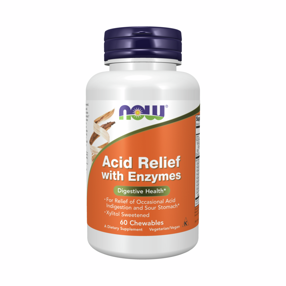 Acid Relief with Enzymes - 60 Chewable Tablets | NOW Foods